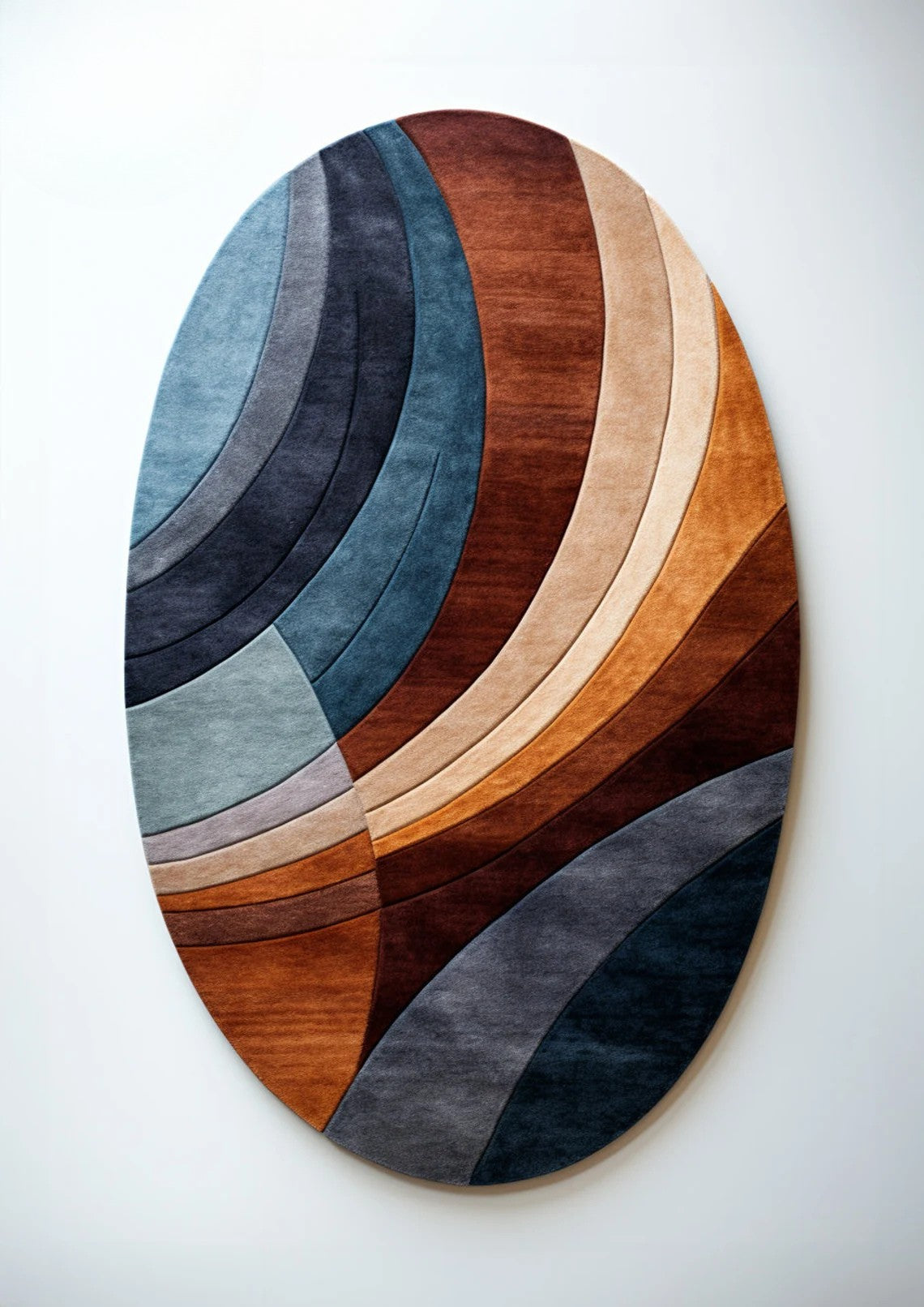 Orion Flow Irregular Hand-Tufted Rug with abstract curved design in rust, navy, and ivory – artisan-made luxury rug by Rugnoor