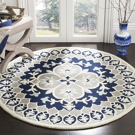 Grey & Blue Round Hand Tufted Carpet