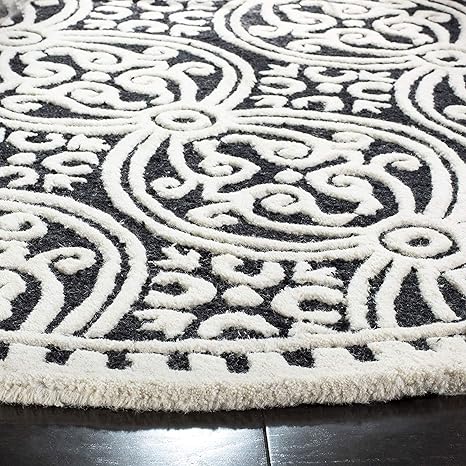 White & Dark Grey Round Hand Tufted Carpet
