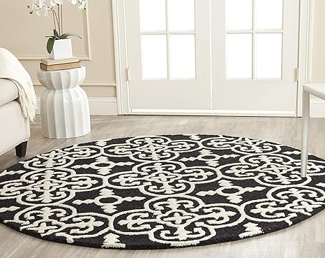 White & Black Round Hand Tufted Carpet