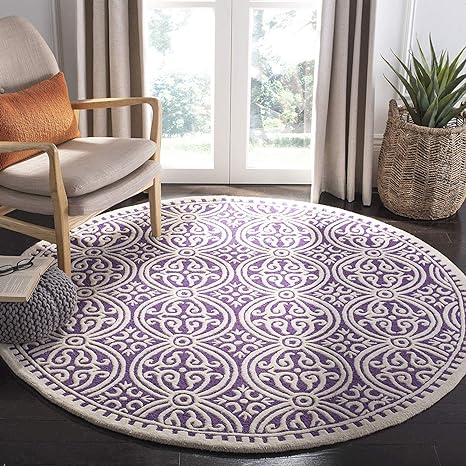 White & Purple Round Hand Tufted Carpet