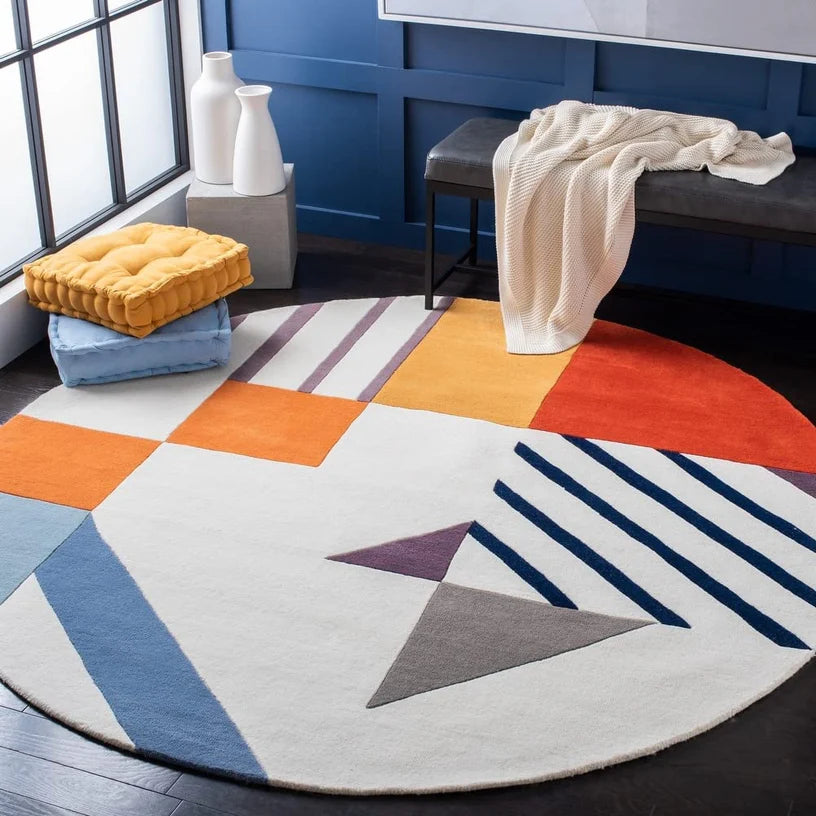 Multicolor Round Hand Tufted Carpet