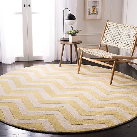 Gold & Beige Round Hand Tufted Carpet