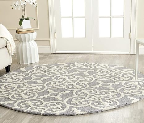 Grey & White Round  Hand Tufted Carpet