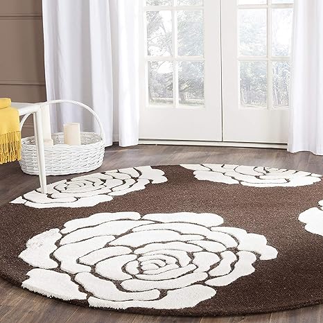 White & Brown Round Hand Tufted Carpet