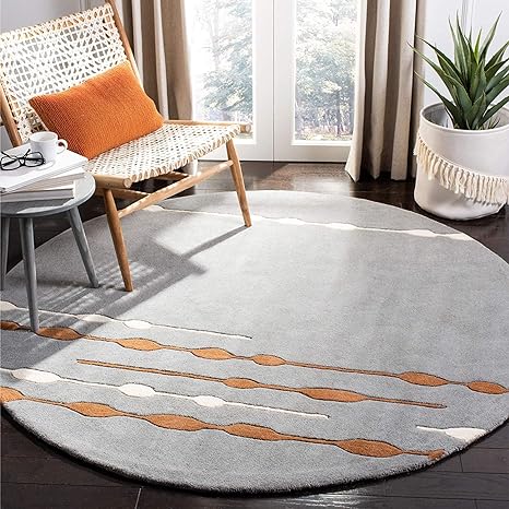 Grey & Gold Round Hand Tufted Carpet