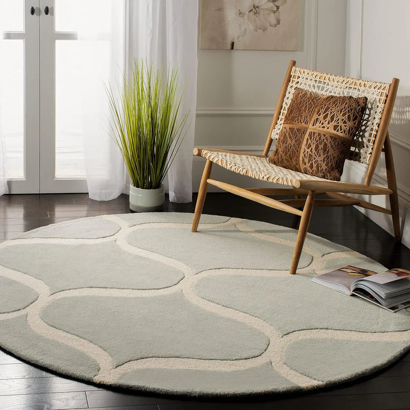 Grey & Ivory Round Hand Tufted Carpet