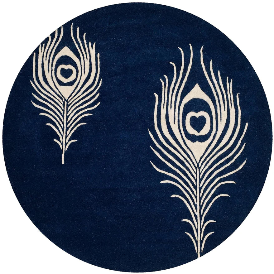 Ivory & Navy Round Hand Tufted Carpet