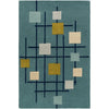 Top-down view of multicolor abstract rug