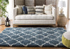 Blue Ivory Moroccan Trellis Microfiber Shaggy Rug