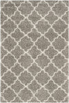 Grey Ivory Moroccan Trellis Microfiber Shaggy Rug