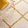 Ivory Yellow Diamond Trellis Microfiber Shaggy Rug