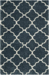 Blue Ivory Moroccan Trellis Microfiber Shaggy Rug