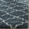 Blue Ivory Moroccan Trellis Microfiber Shaggy Rug