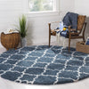 Blue Ivory Moroccan Trellis Microfiber Shaggy Rug