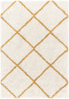 Ivory Yellow Diamond Trellis Microfiber Shaggy Rug