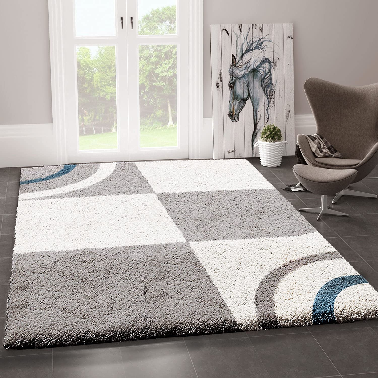 Grey White Multicolor Microfiber Shaggy Rug