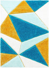 Blue Yellow 3D Microfiber&Silk Shaggy Rug