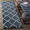 Blue Ivory Diamond Trellis Microfiber Shaggy Rug