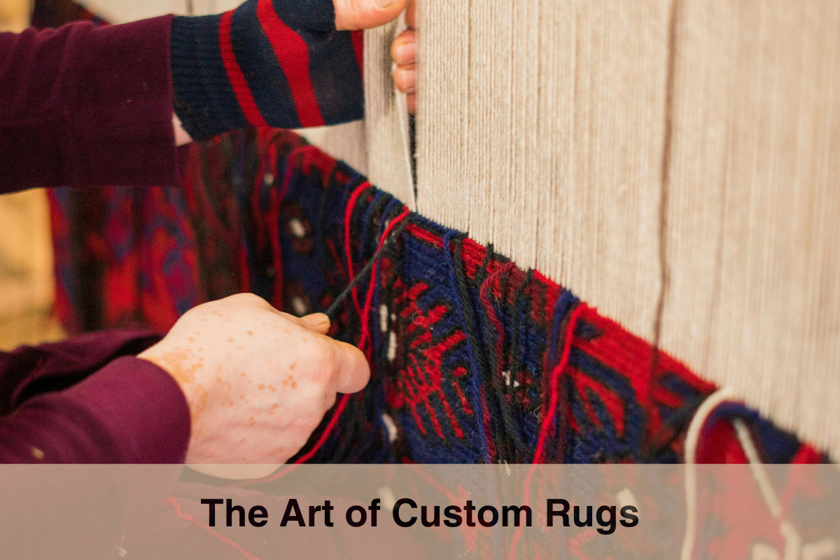 Artisan weaving a custom hand-knotted rug, capturing the meticulous craftsmanship behind every piece.