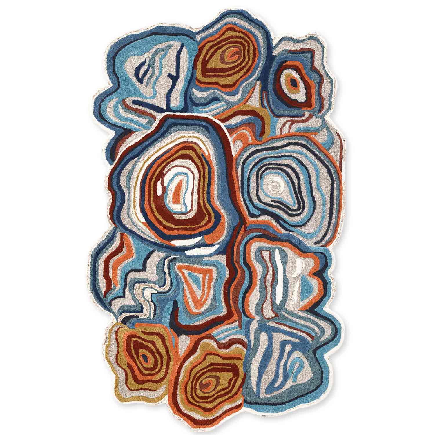 Multicolor abstract lava swirl irregular hand tufted wool rug with artistic flowing pattern