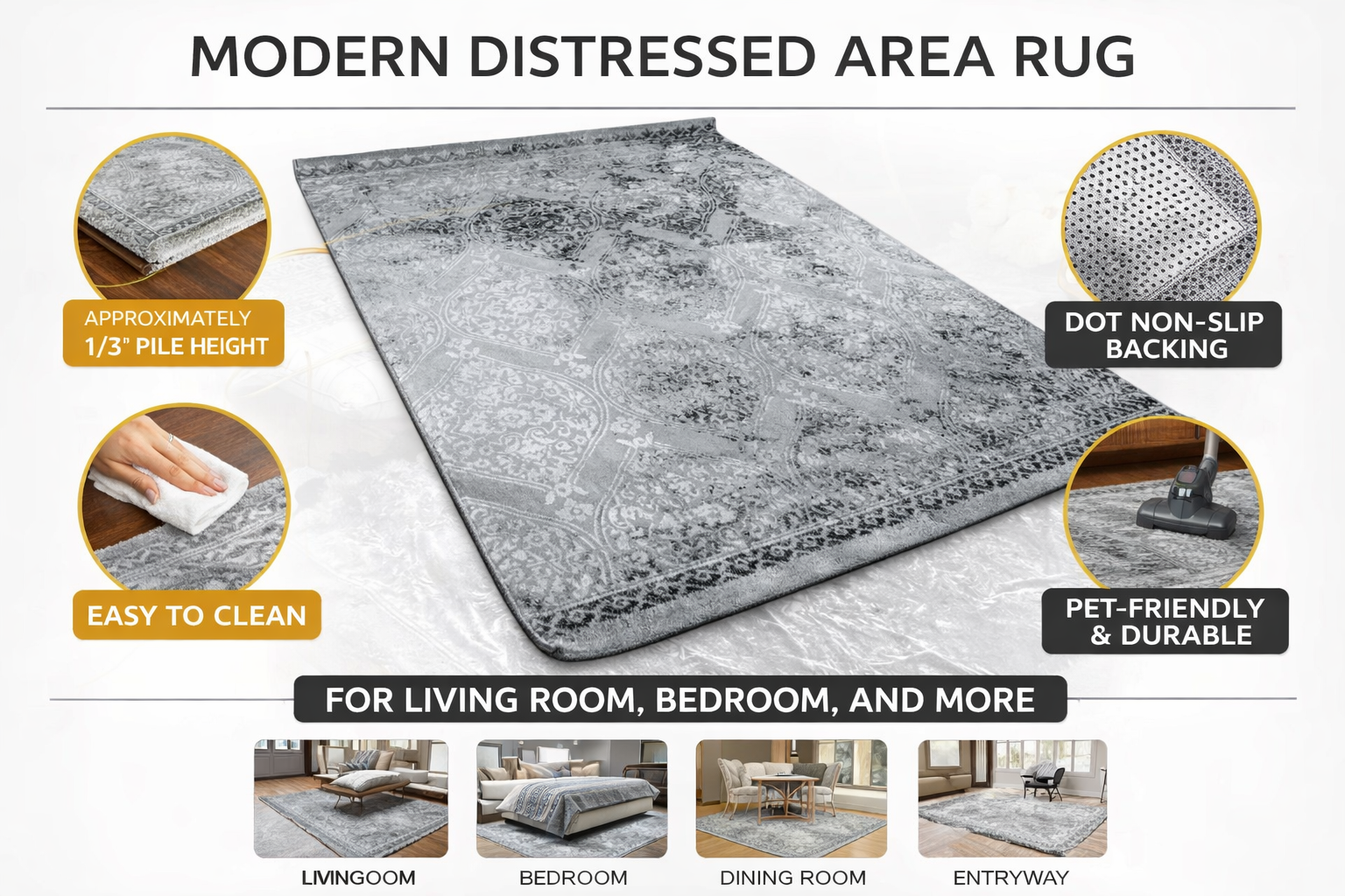 Zeo Gold Grey Modern Rug