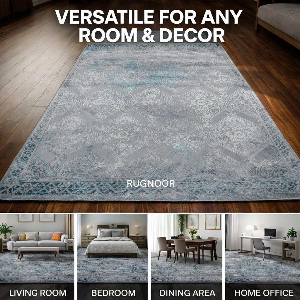 Zaro Teal Grey Modern Rug