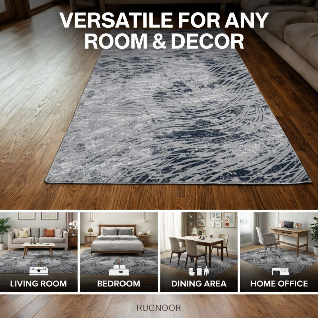 Lara Grey Navy Modern Rug