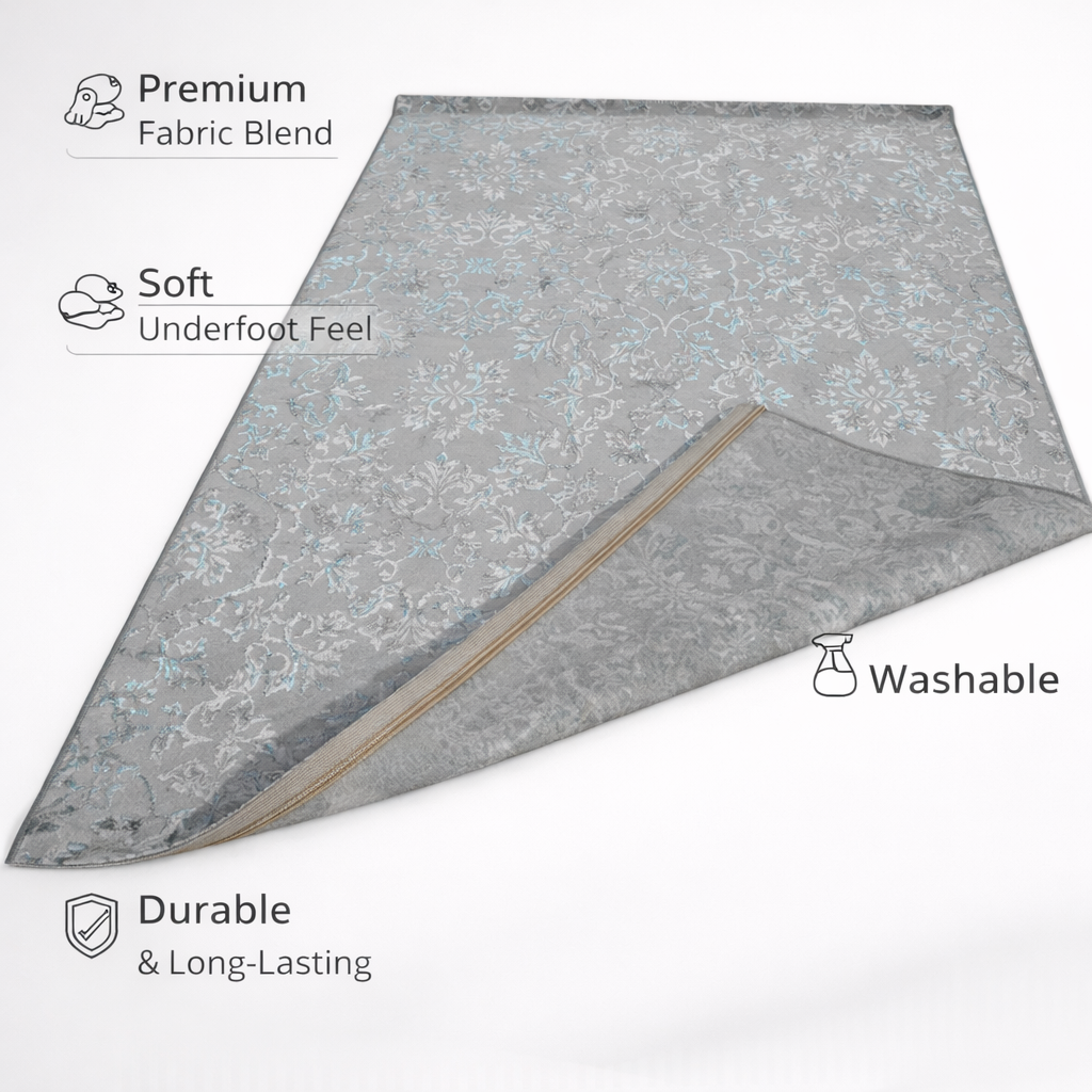 Luno Grey Turquoise Floral Rug