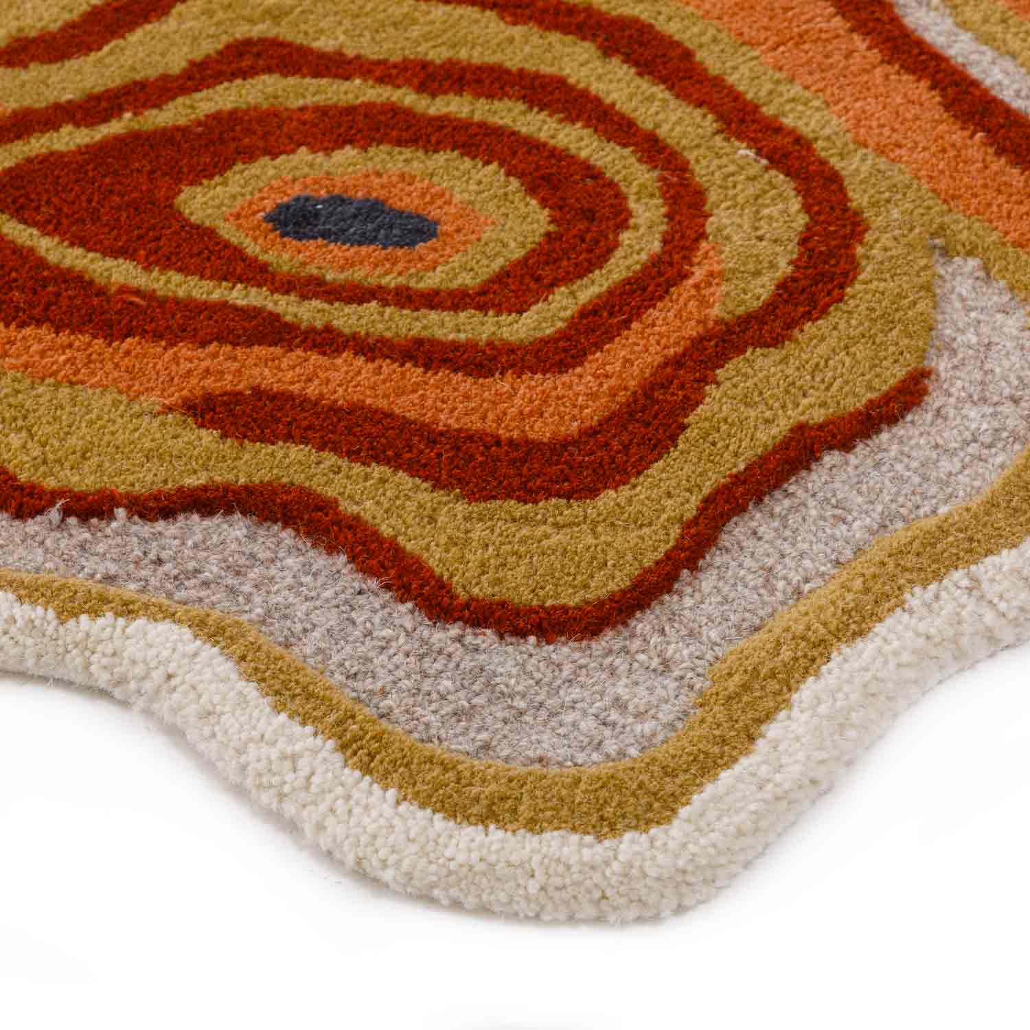 Multicolor abstract lava swirl irregular hand tufted wool rug with artistic flowing pattern