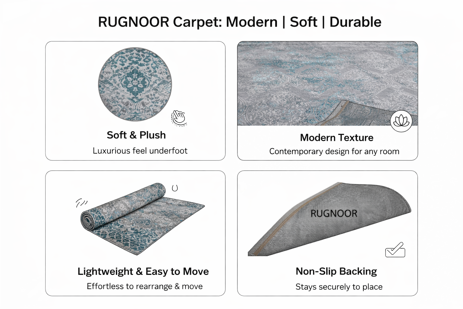 Zaro Teal Grey Modern Rug