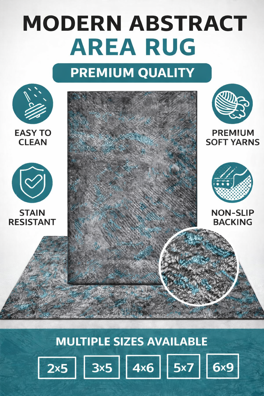 Taro Turquoise Grey Modern Rug