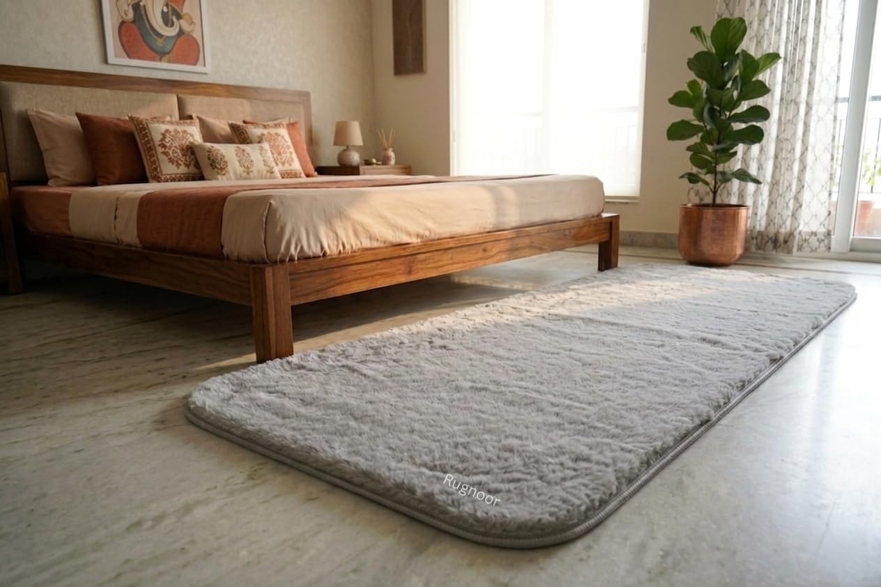 Super Soft Light Grey Bedside Runner Carpet