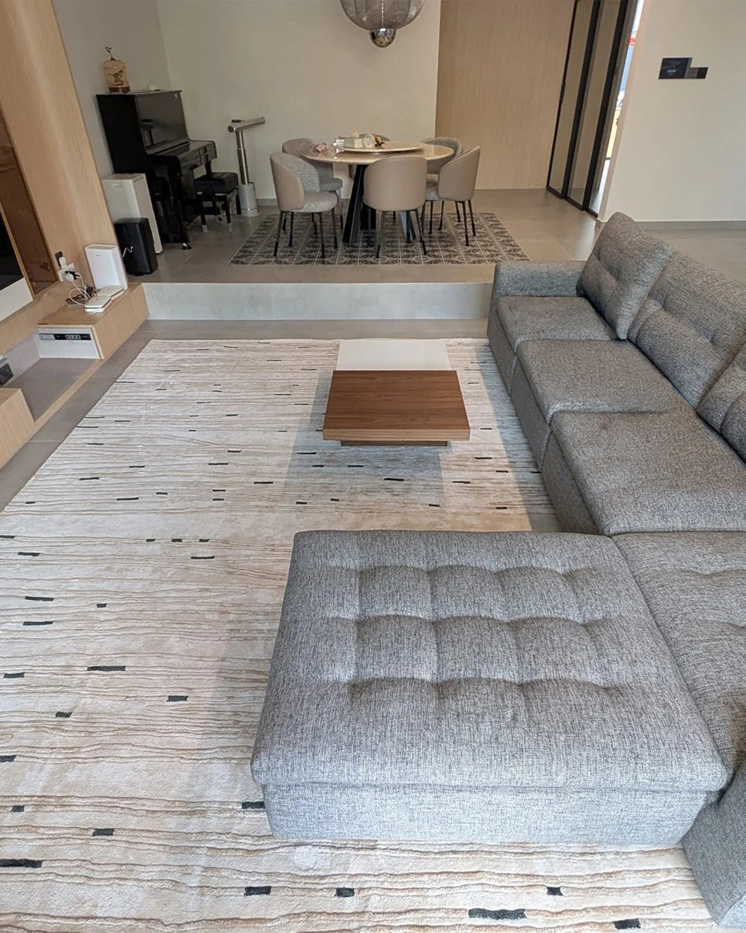 Hand tufted Bastien contour line wool rug complementing a contemporary interior.