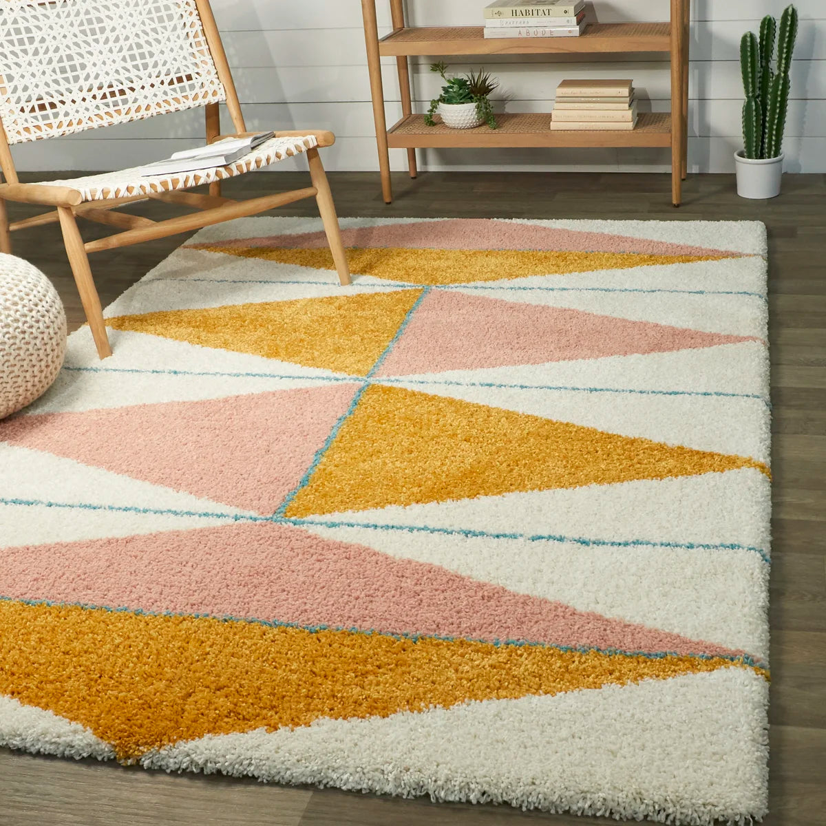 Blush Mustard Diamond Shaggy Rug