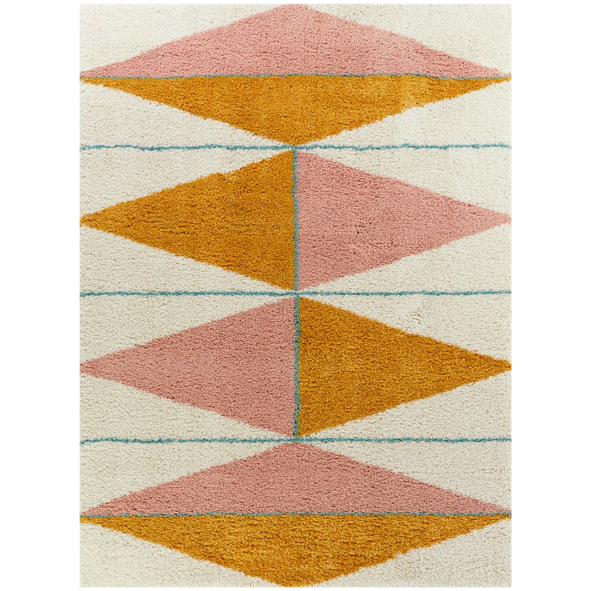 Blush Mustard Diamond Shaggy Rug