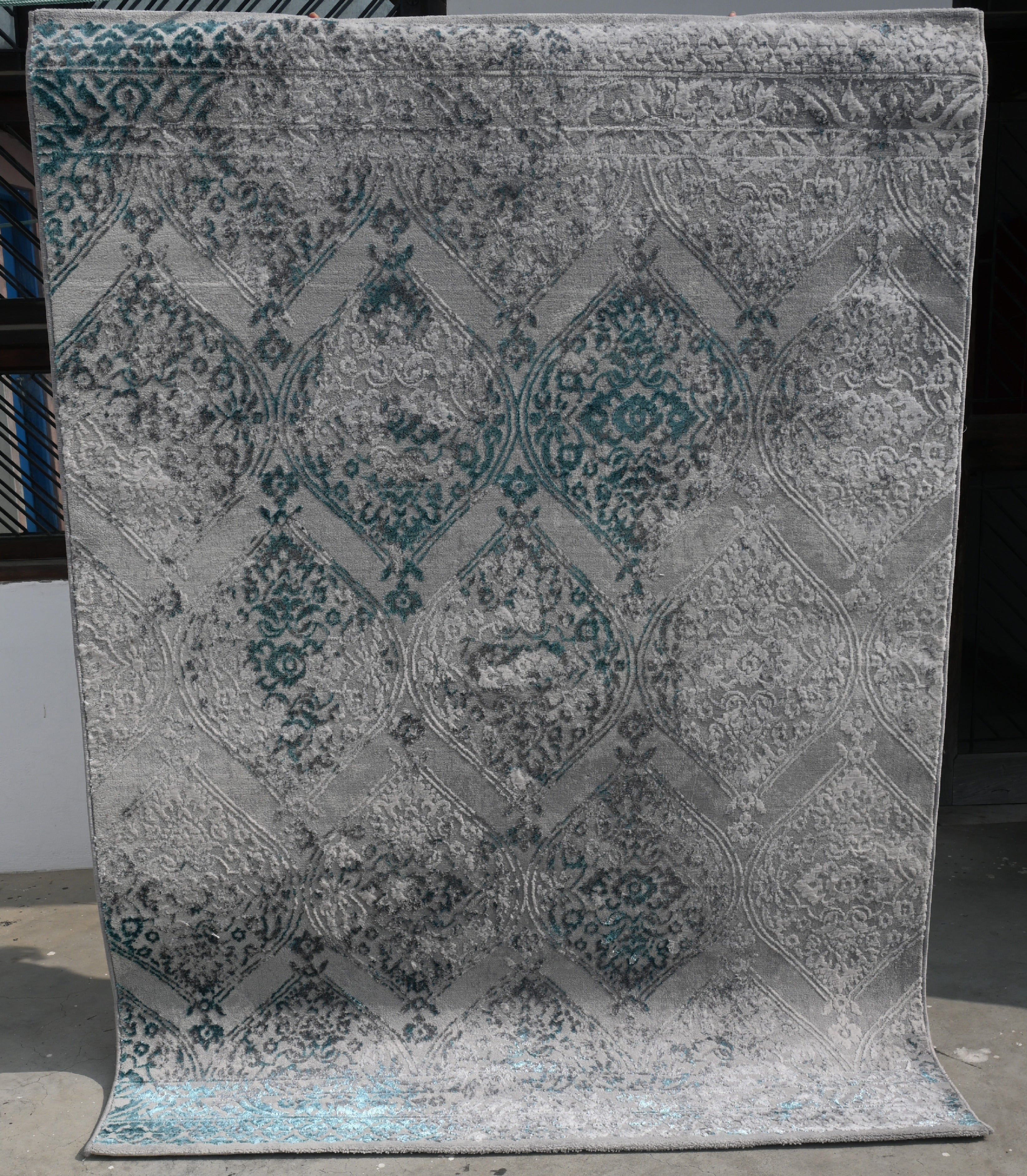 Zaro Teal Grey Modern Rug