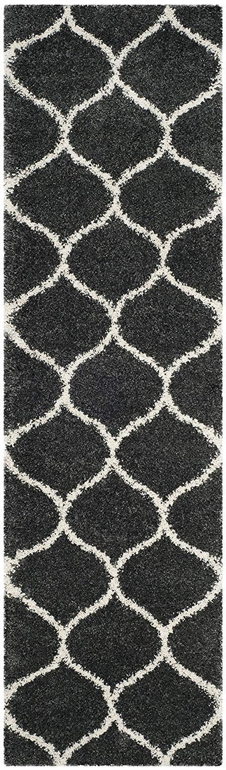 Black and white geometric patterned rug