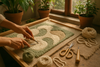 “A hand-tufted rug being made with natural fibers, surrounded by greenery and eco-friendly tools. Soft natural lighting, earthy tones, minimal waste materials visible, symbolizing sustainable craftsmanship.”