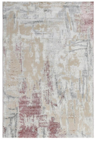Amselle modern abstract rug featuring a distressed pattern in ivory, beige, dusty rose, muted mauve and grey.