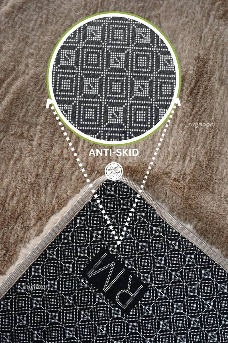 A close-up of a rug showing its anti-skid backing
