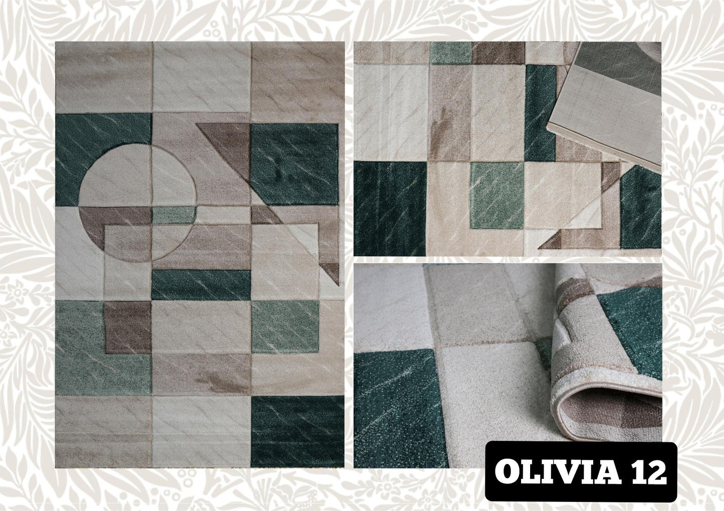 Green Beige Geometric Modern Rug