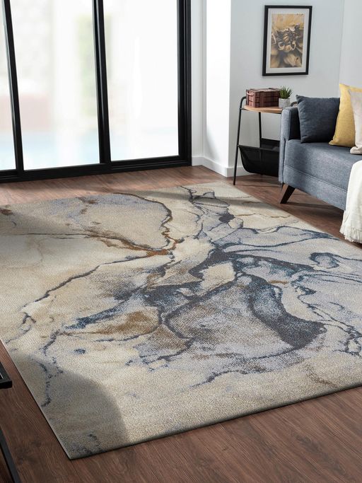 Beige Blue Abstract Modern Carpet