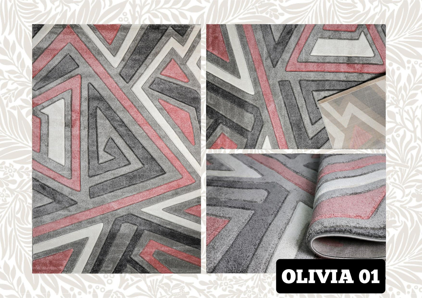 Pink Grey Geometric Modern Rug