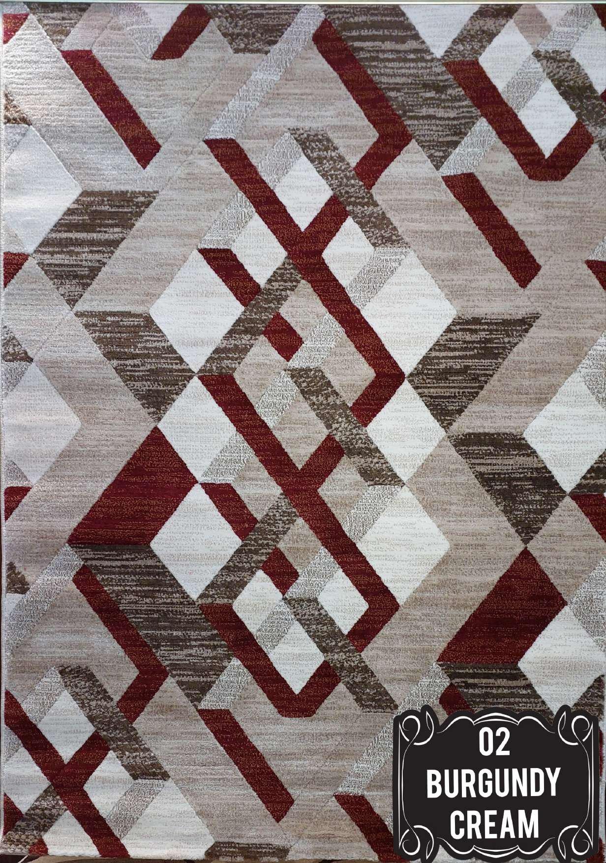 Burgundy Cream Geometric Modern Rug