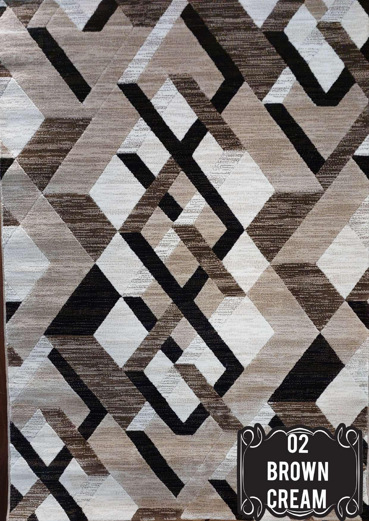 Brown Cream Geometric Modern Rug