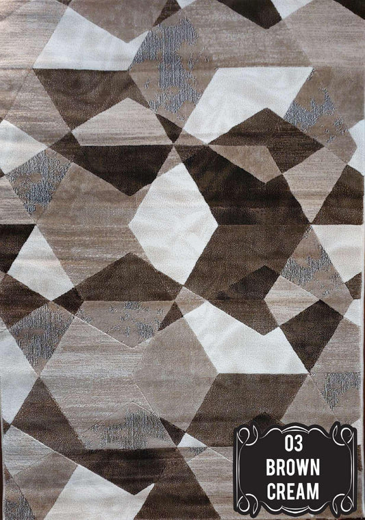 Brown Cream Geometric Modern Rug