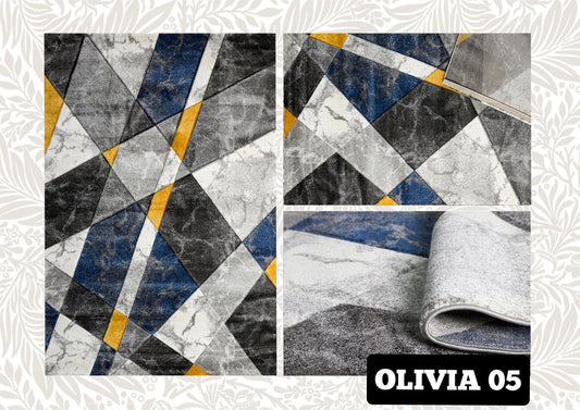 Gold Grey Geometric Modern Rug