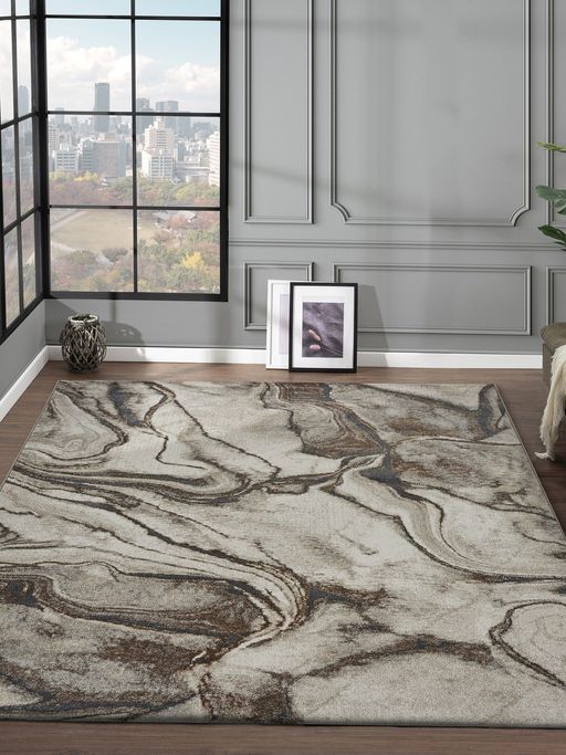 Beige Brown Abstract Modern Carpet