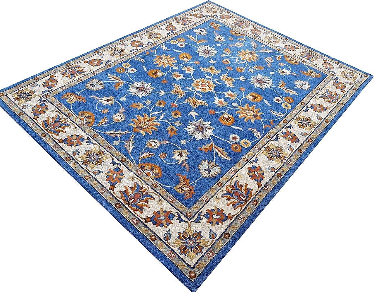 Coral Bloom Blue Floral Wool Rug